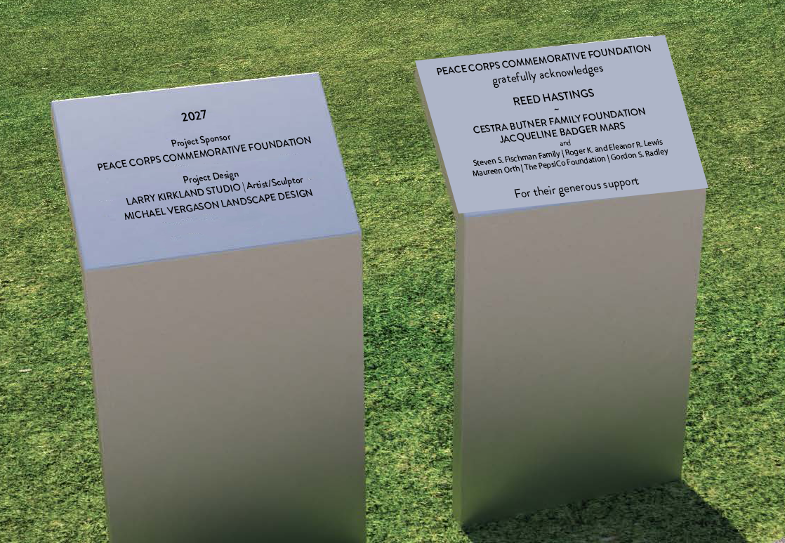 A digital rendering of the donor recognition plaque planned for Peace Corps Park